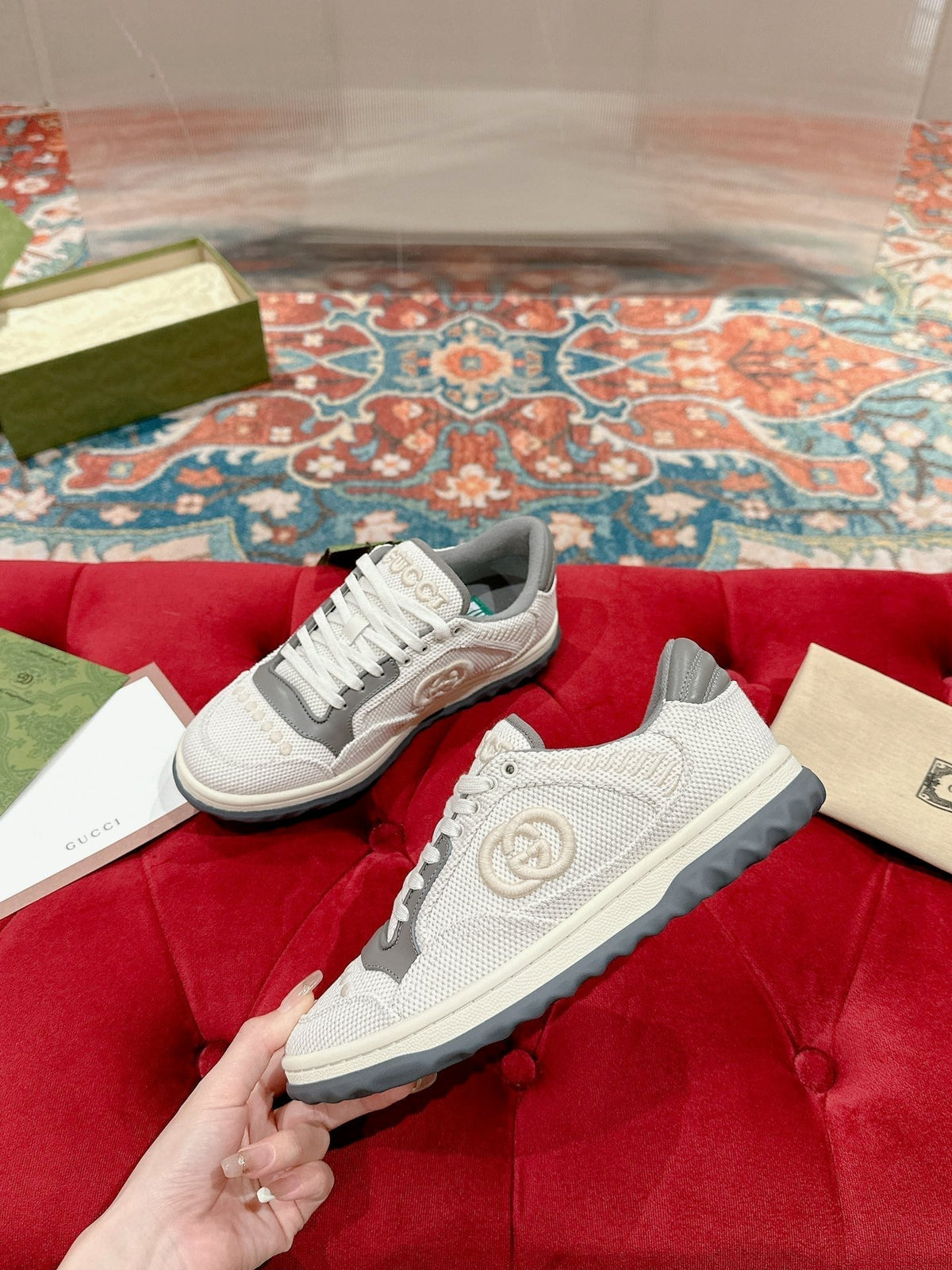 GG 26s Sneakers White Mesh Fabric And Grey Calfskin