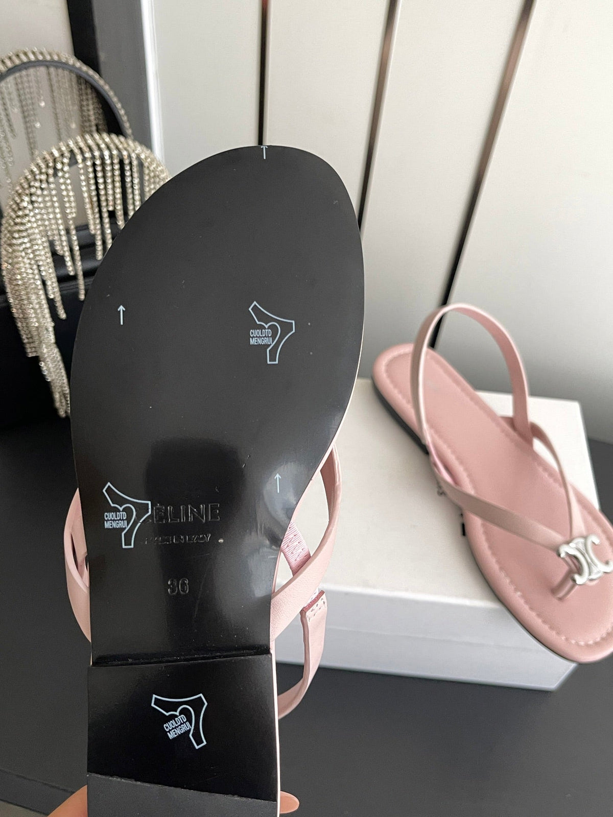 Celine 26s Thong Sandals Light Pink Calfskin 305819