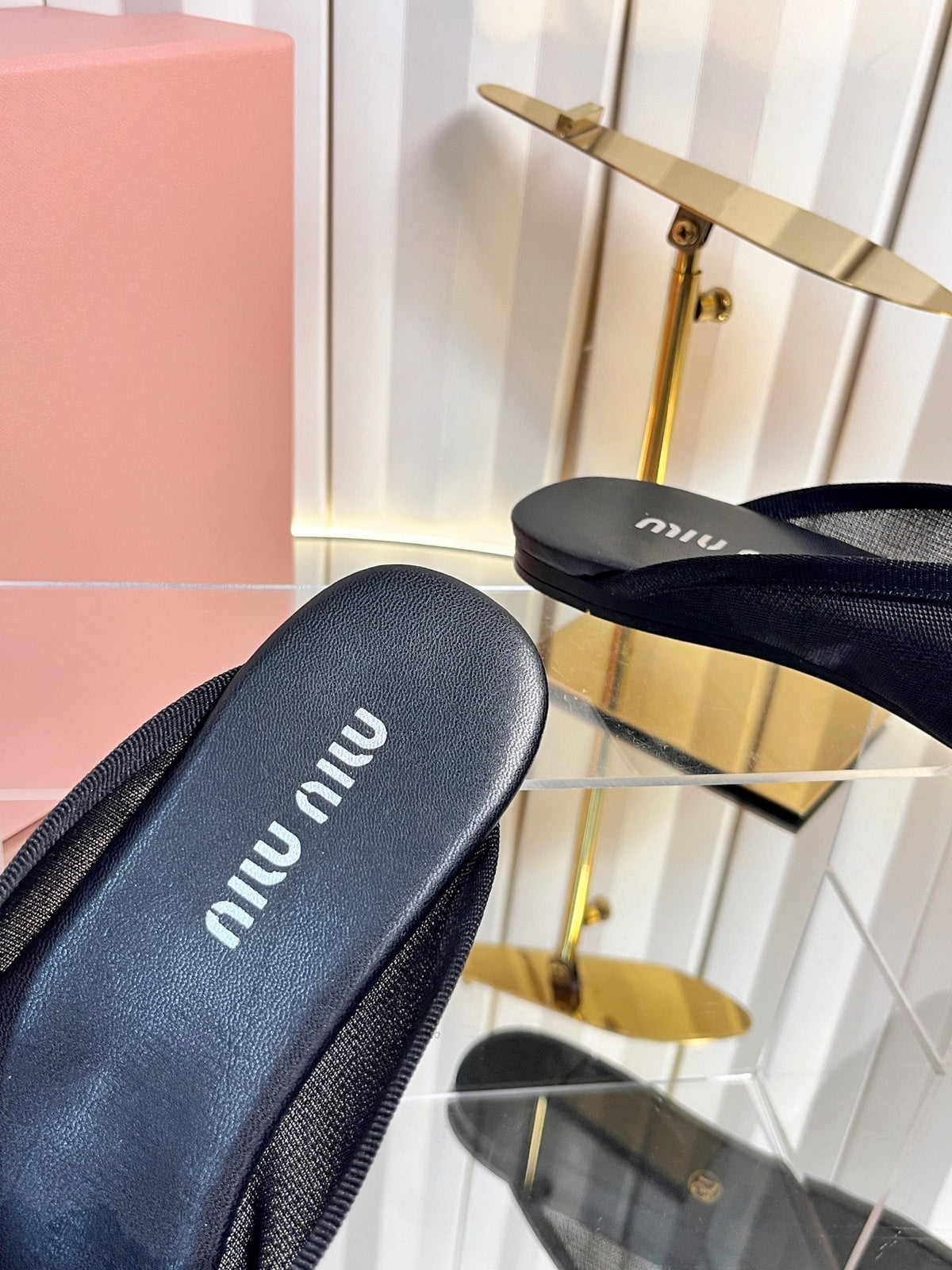 Miumiu 26S Flat Mules Black Fabric And Leather