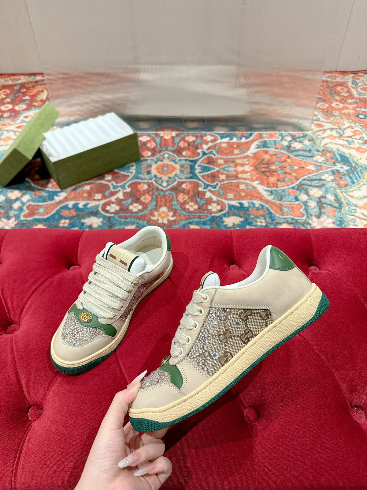 GG 26s Screener Sneaker Beige Suede Mix Canvas
