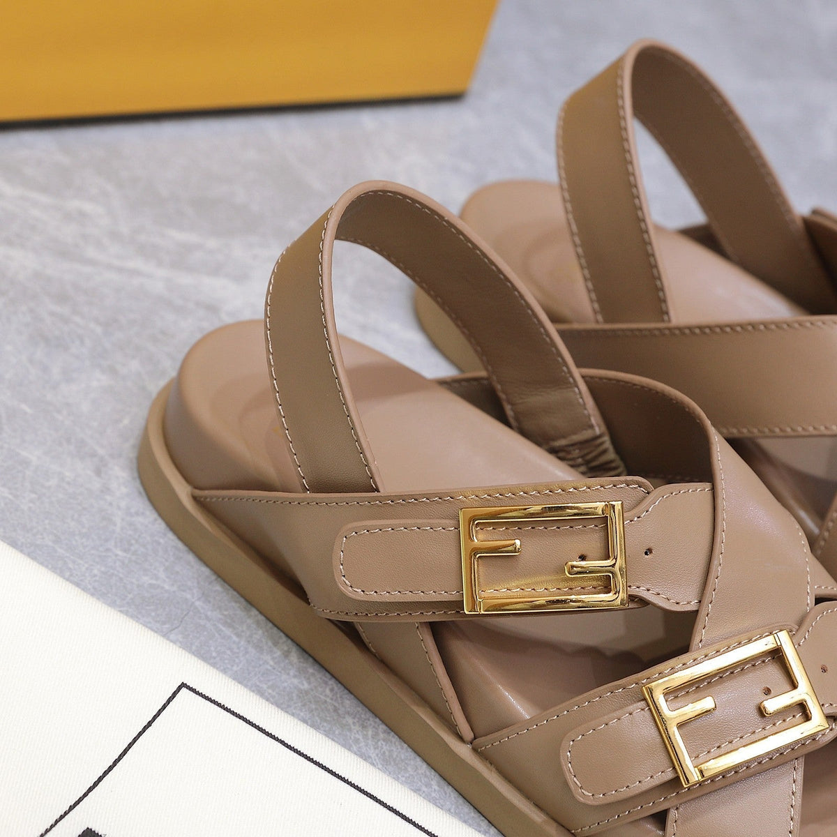 Fendi 26S Flat Sandals Pale Beige Calfskin