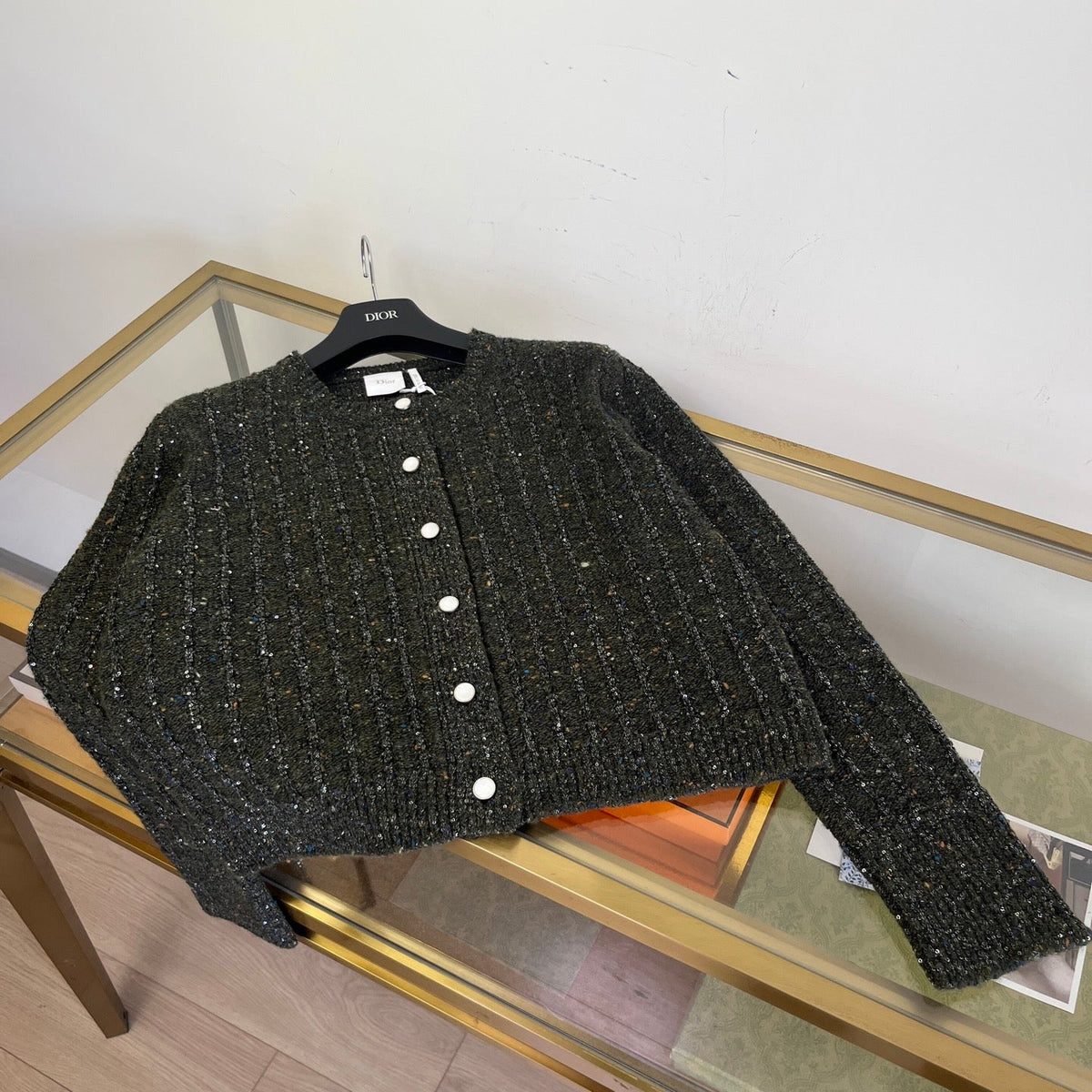 Dior 2026 Cardigan Moss Green Wool With Sequins 435412