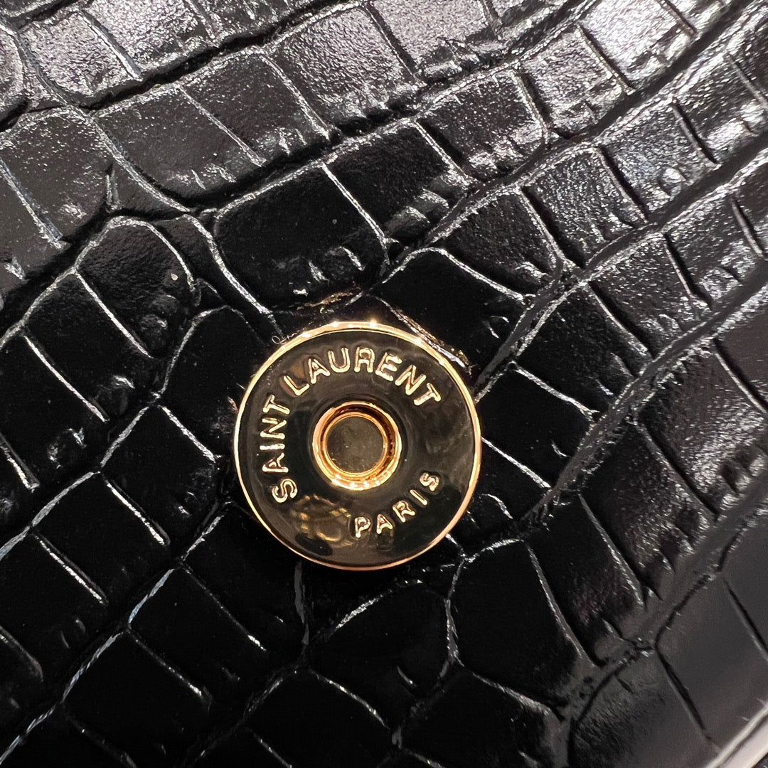 YSL 2026 Kate Bag 20cm Gold Hardware Croc-Embossed Leather