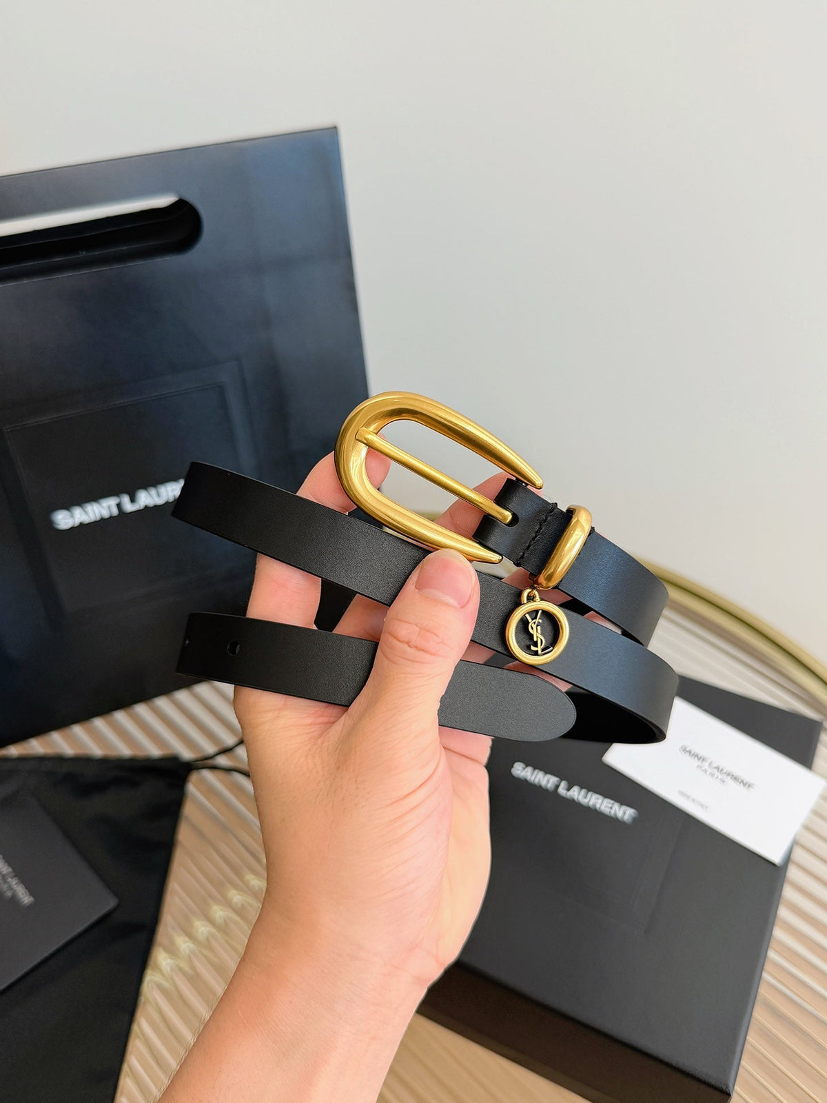 YSL 26S Belt 2cm Gold-Tone Buckle Italian Leather 220481