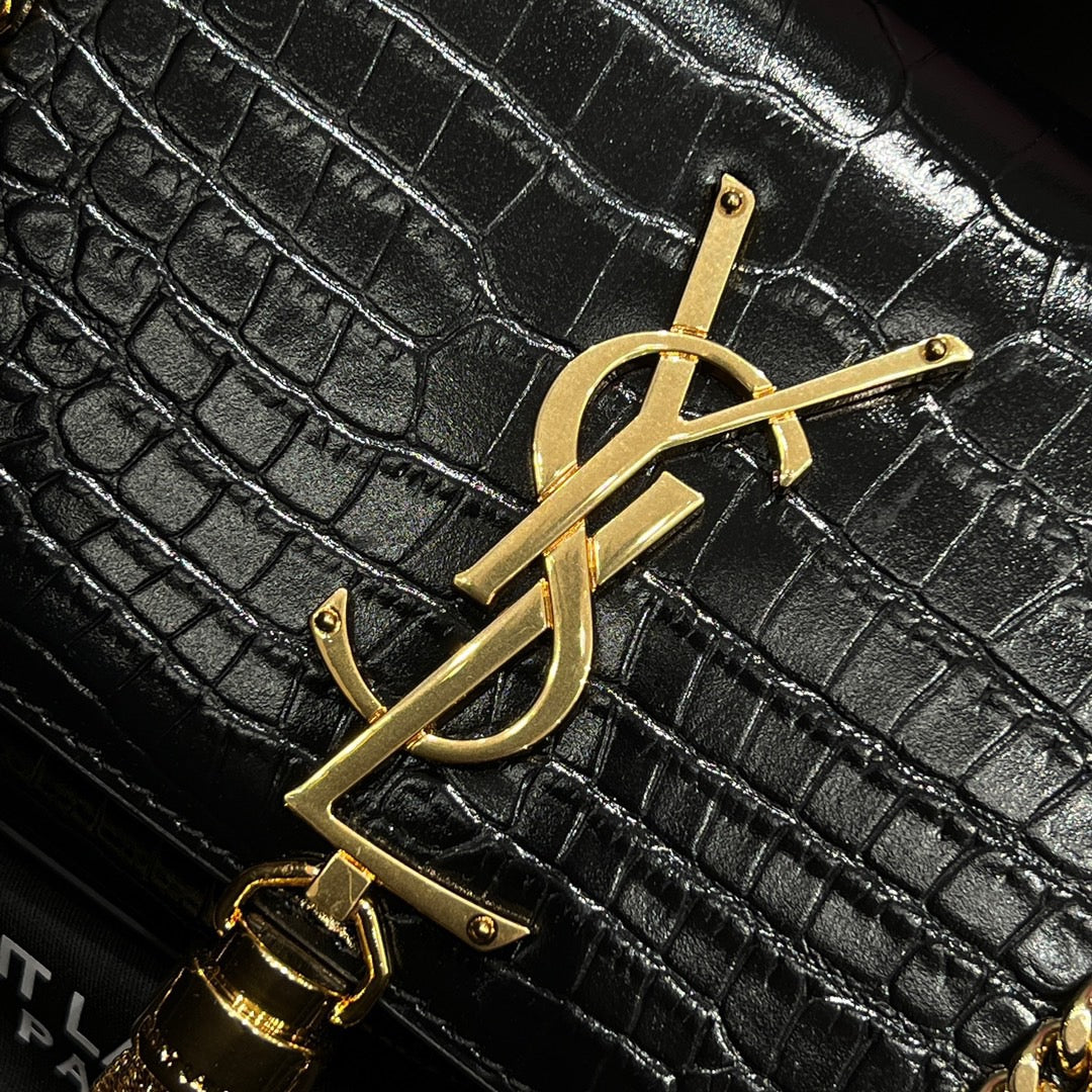 YSL 2026 Kate Bag 20cm Gold Hardware Croc-Embossed Leather