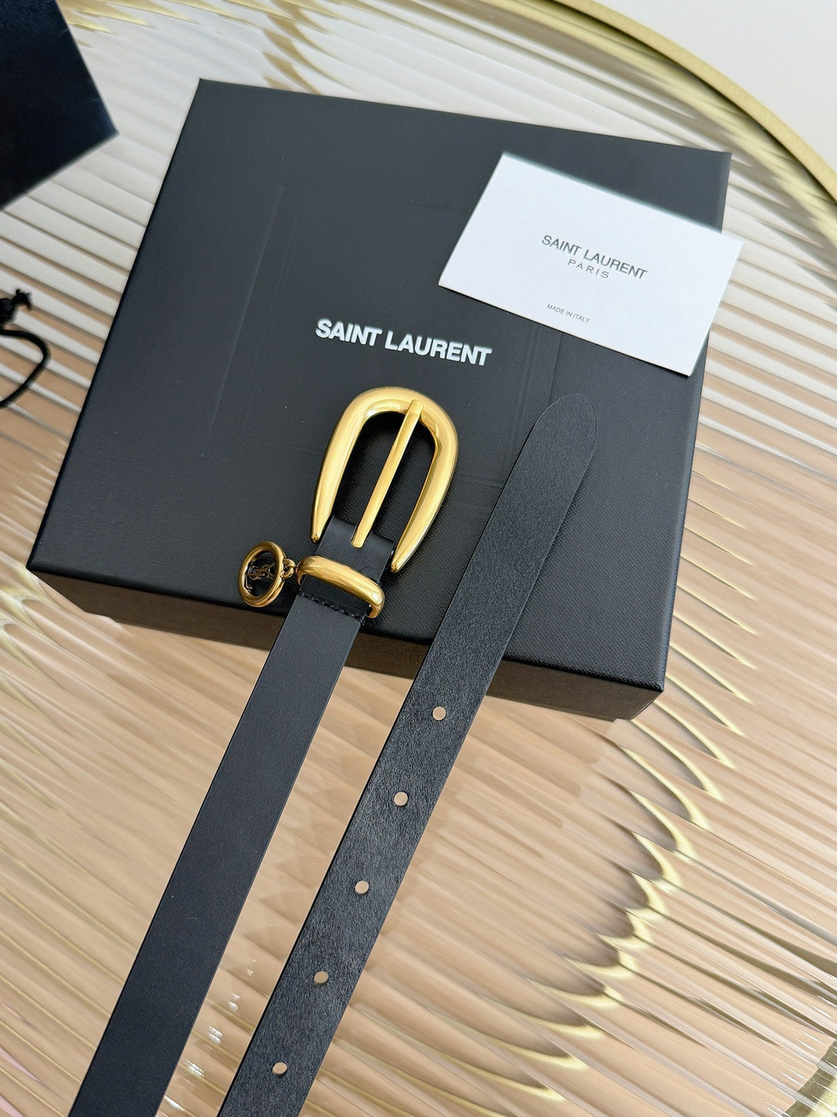 YSL 26S Belt 2cm Gold-Tone Buckle Italian Leather 220481