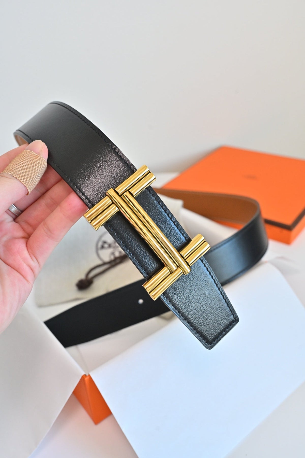 HM 26FW Reversible Tube H Belt 3.8cm Haze Leather 220399