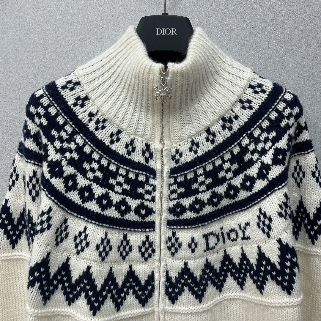 Dior 2026 DiorAlps Zipped Cardigan Cream Black Knit 446671