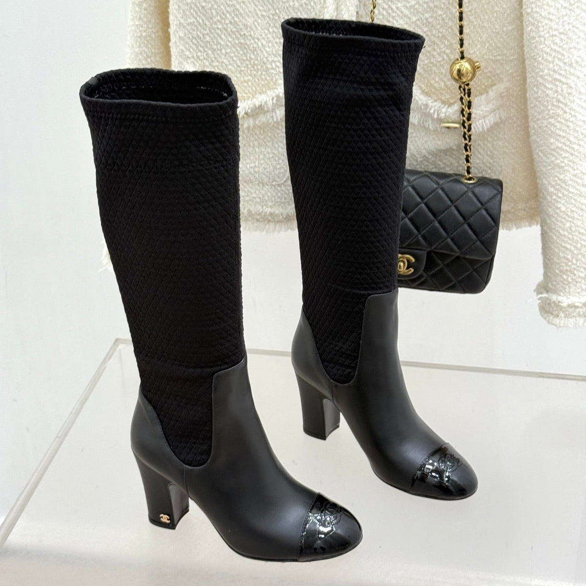 Chanel 2026 Quilted Knee-High Boots Fabric Leather 188488