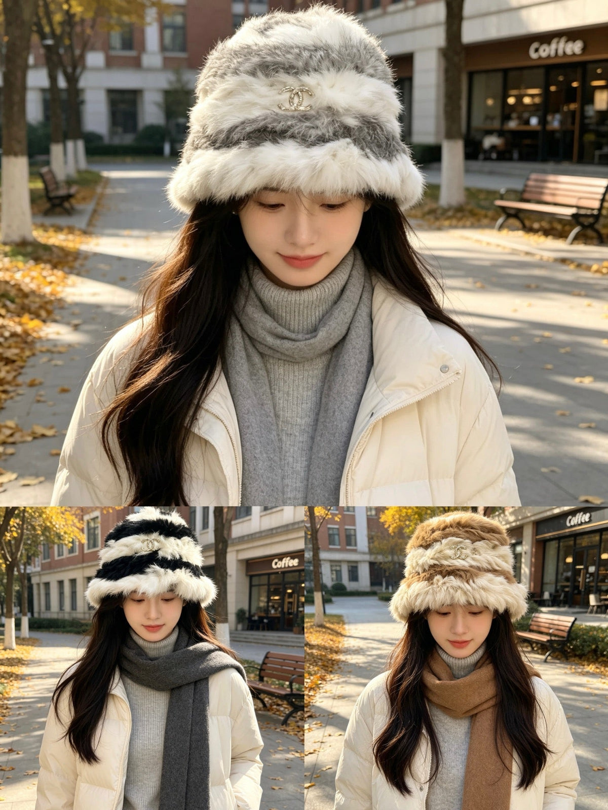 CC 26FW Color-Block Knit Bucket Hat Faux Fur 551902