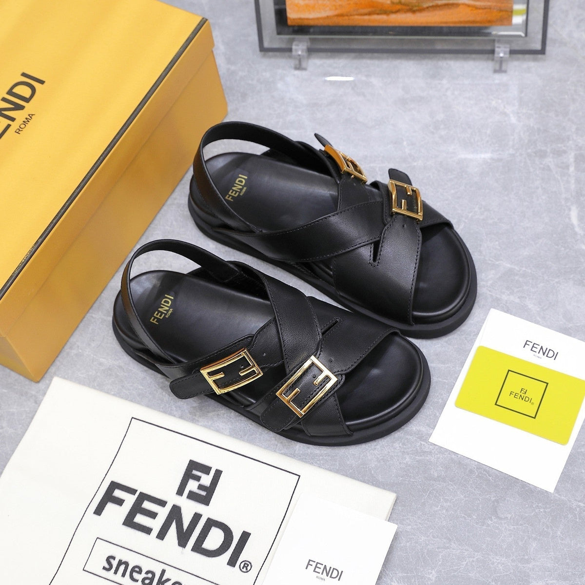 Fendi 26S Flat Sandals Black Calfskin