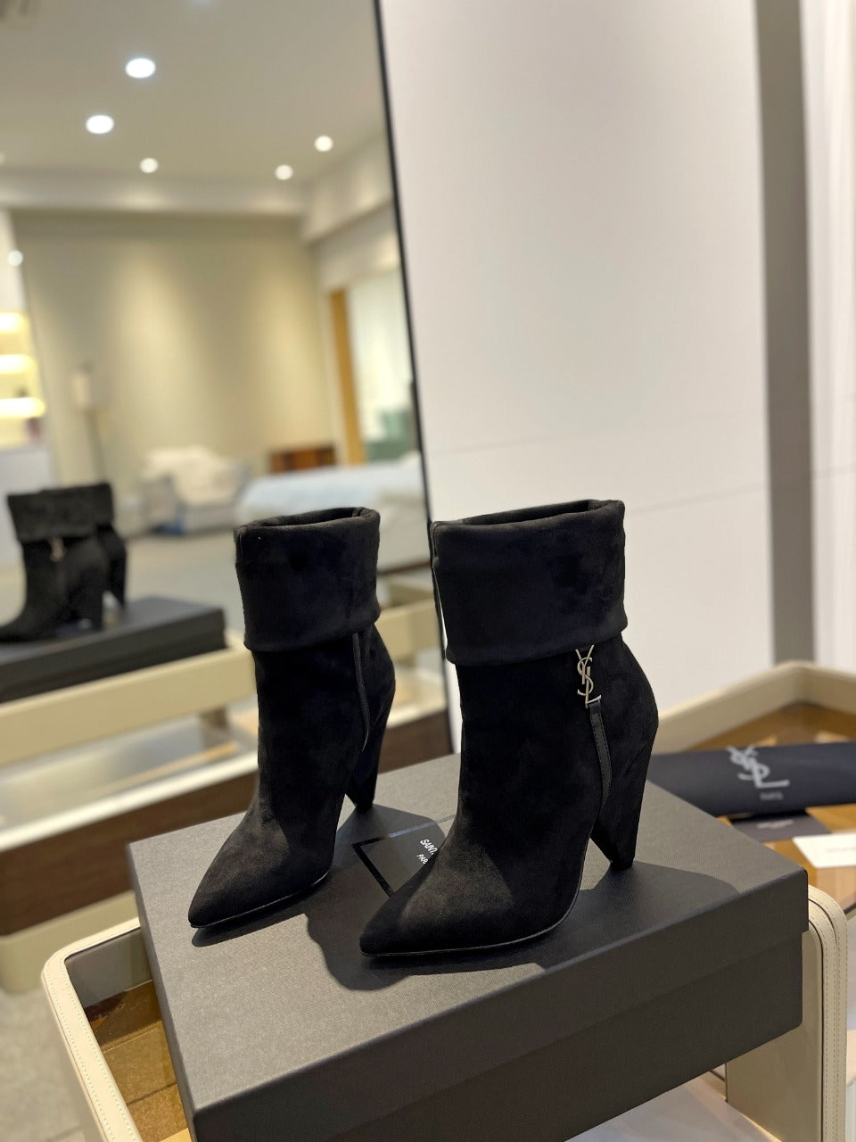 YSL 26s Niki Ankle Boots Black Black Suede 145335