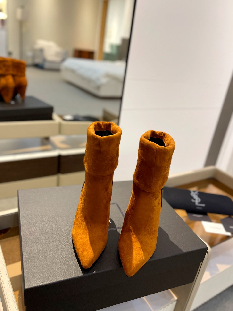 YSL 26s Niki Ankle Boots Orange Orange Suede 145336