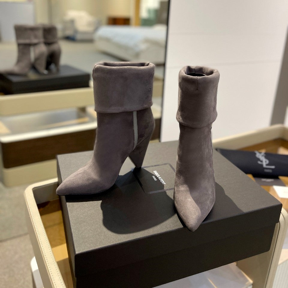 YSL 26s Niki Ankle Boots Grey Grey Suede 145337