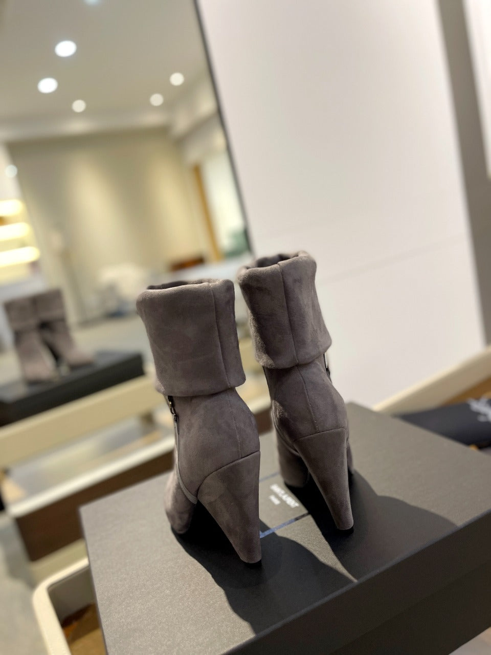 YSL 26s Niki Ankle Boots Grey Grey Suede 145337