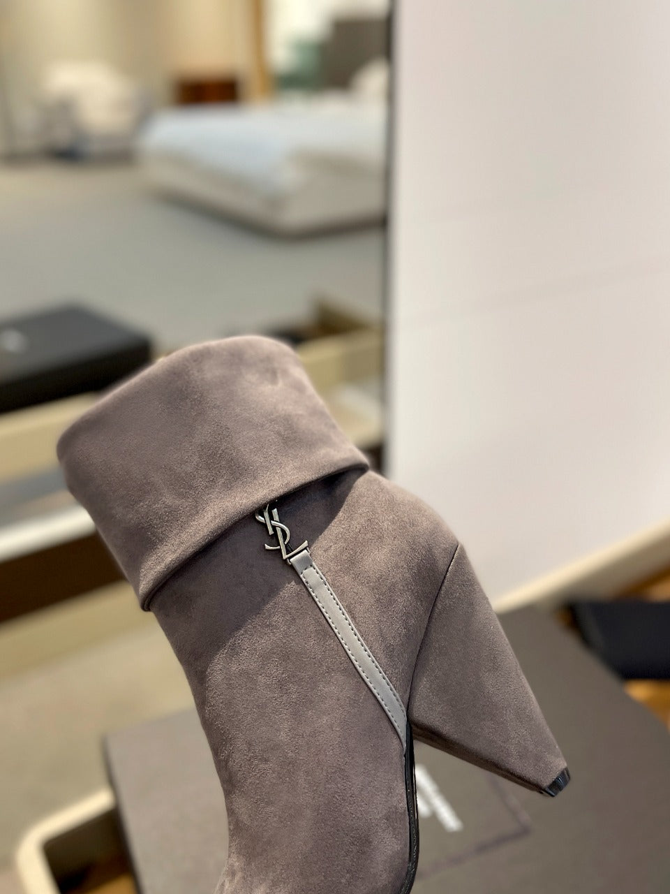 YSL 26s Niki Ankle Boots Grey Grey Suede 145337